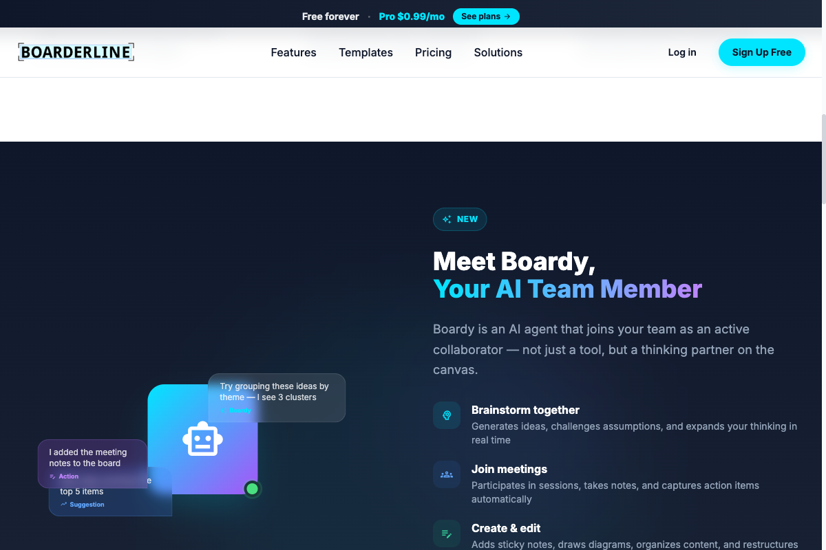 Boardy AI team member — brainstorms together, joins meetings, creates and edits, suggests next steps